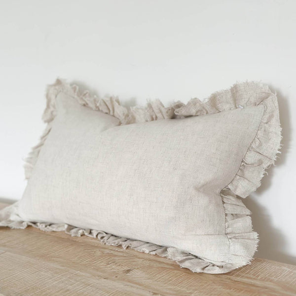 BUNNY AND CLARKE Ruffled Linen Sand Cushion Cover - 50 x 30cm