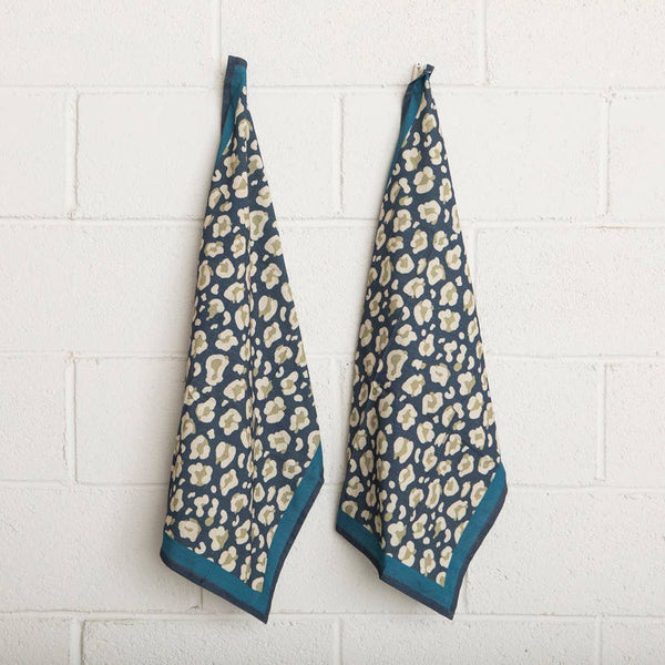 Mahe Homeware Dark Blue Leopard Kitchen Towel