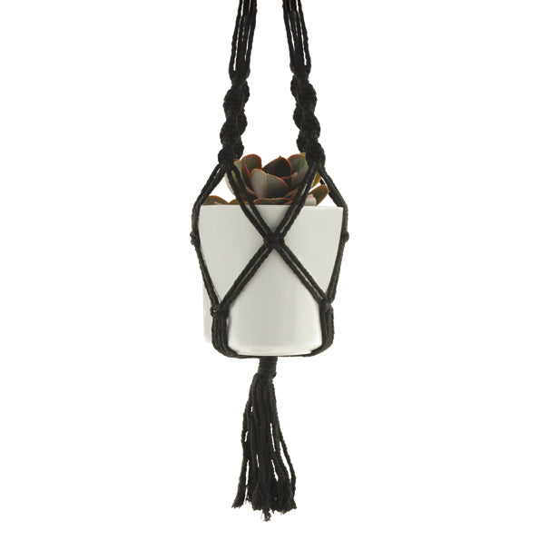 East of India Black Macrame Holder With Pot