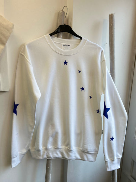 BUNNY AND CLARKE Medium Star Sleeve & Spray Sweatshirt - White