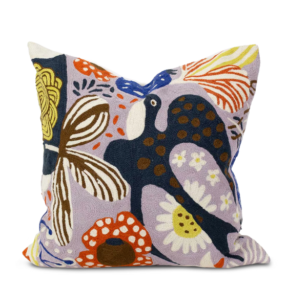 Afroart Embroidered Wool Cushion, Kashmir Bird