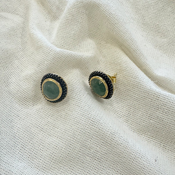 TUSKcollection Ne149 Stud Earrings With Black Rhodium And Aventurine