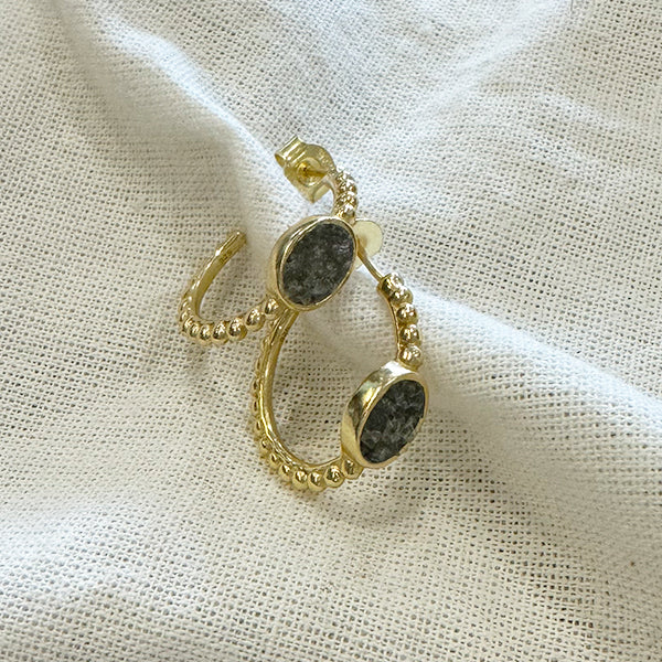 TUSKcollection Ne148 Oval Druzy And Dot Work Hoop Earrings