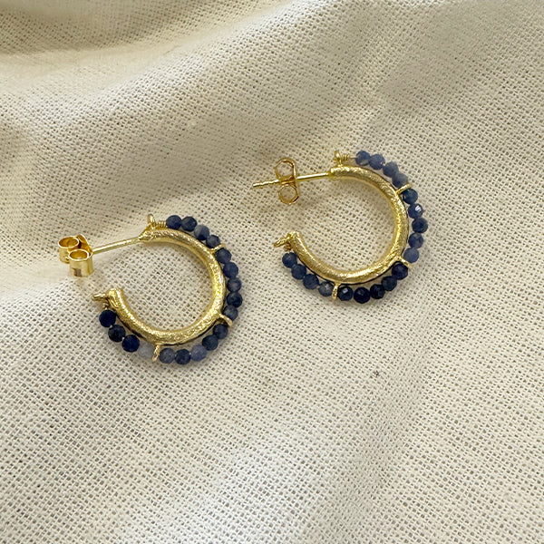 TUSKcollection Ne112 Gold And Sodalite Stones Hoop Earrings