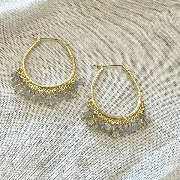 TUSKcollection Ne90 Large Gold Hoop Earrings With Labradorite Stone Details