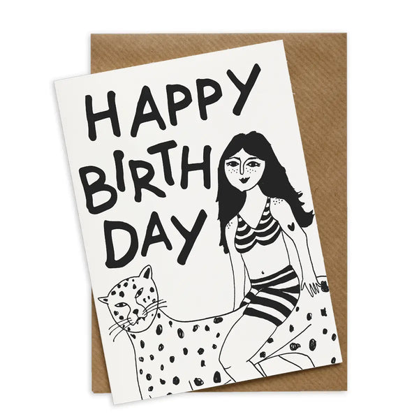 Helen B Happy Birthday Jaguar Girl Greetings Card