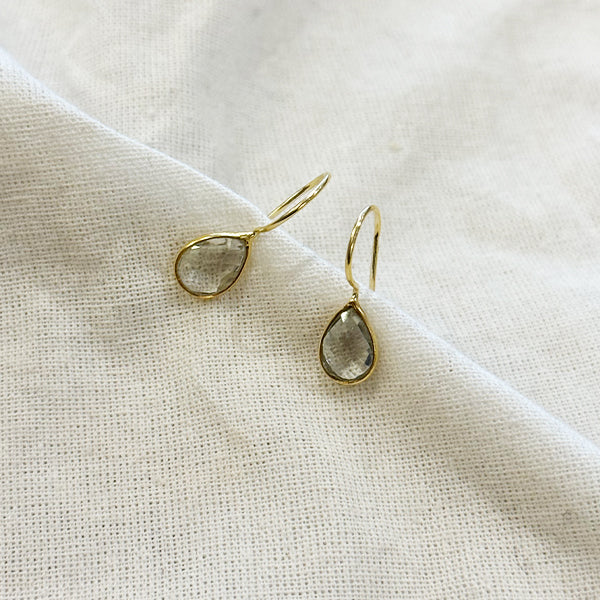 TUSKcollection He27 Gold Teardrop Earrings Green Amethyst