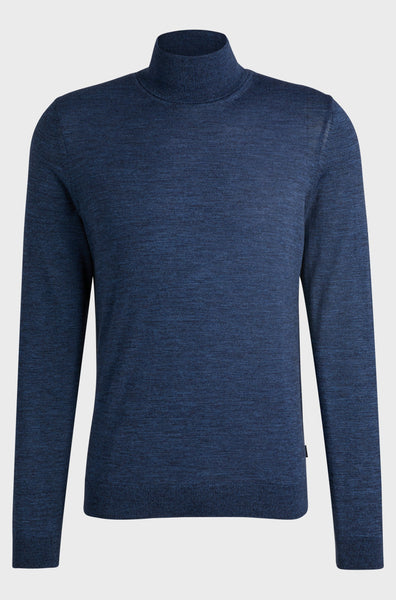 Hugo Boss Boss - Musso-p Blue Slim-fit Roll Neck Sweater In Virgin Wool 50468262 430