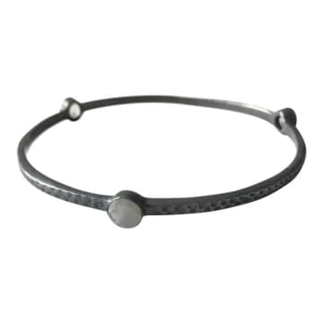 Window Dressing The Soul Wdts Oxidised 925 Silver Hammered Tri Stone Bangle In Metallic