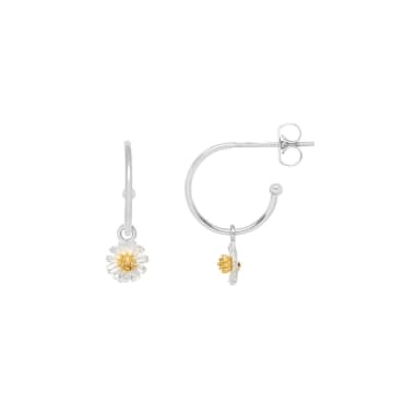 Estella Bartlett Silver And Gold Plated Wildflower Drop Hoop Earrings In Metallic