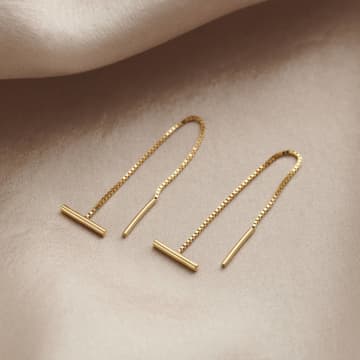 Posh Totty Designs T Bar 9ct Gold Pull Through Earrings In Yellow