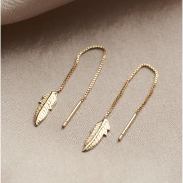 Posh Totty Designs Feather 9ct Gold Pull Through Earrings In Yellow