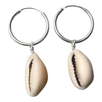 Silver Jewellery Cowrie Shell Small Hoop Earrings In Metallic