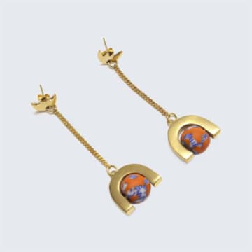 Artisans & Adventurers Pendulum Drop Earrings Orange And Blue Floral