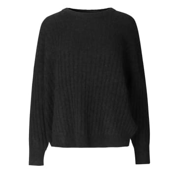 Second Female Brooky Knit Open Back O-neck Sweater In Black/black