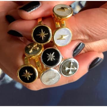 Svp Jewellery Stellar Midi Labradorite Arrow Adjustable Ring In Metallic