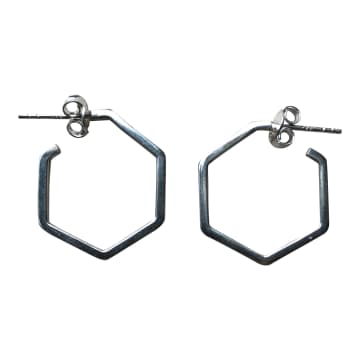 Silver Jewellery Small Silver Hexagon Earrings In Metallic