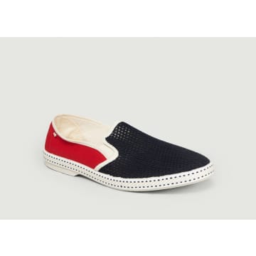 Rivieras Navy Blue And Red France Canvas Mocassins