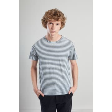 L'exception Paris Blue And Heather Grey Chambray Striped Organic Cotton T Shirt