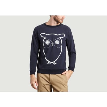 Knowledge Cotton Apparel Navy Blue Owl Sweatshirt