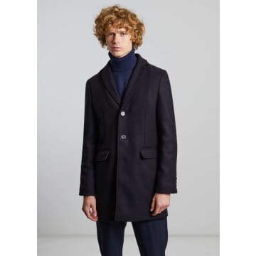 L'exception Paris Navy Blue Made In France Virgin Wool Overcoat