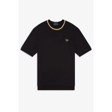 Fred Perry Crew Neck Pique T Shirt Black Champagne