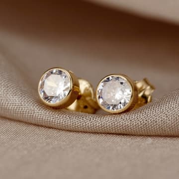 Posh Totty Designs Round 9ct Gold Stud Earrings With Cubic Zirconia In Yellow