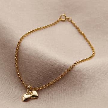 Posh Totty Designs 9ct Gold Double Heart Charm Bracelet