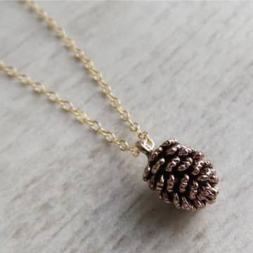 Gracie Collins Brass Necklace Gold Chain Tiny Pine Cone