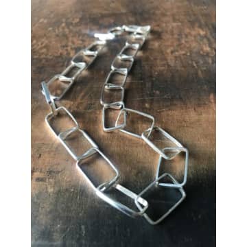 Collardmanson Rectangle Link Necklace Silver In Metallic