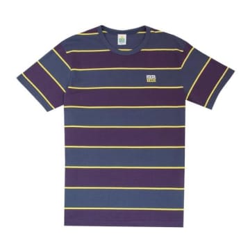 Hikerdelic Wide Stripe Short Sleeve T Shirt Navy Purple In Blue