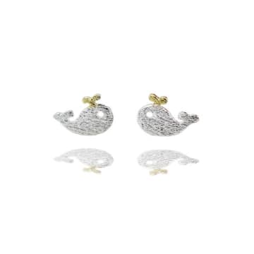 Curiouser And Curiouser Sterling Silver Whale Stud Earrings In Metallic