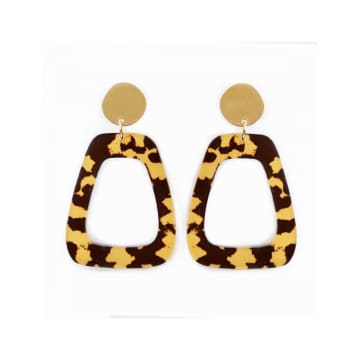 Sept Cinq Brown Leopard Gold Anchor Earrings