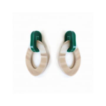 Sept Cinq Green And Latte Rainbow Earrings