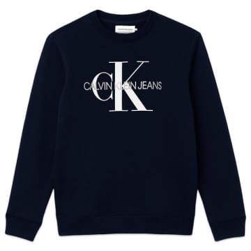 Calvin Klein Navy Iconic Monogram Crew Sweat In Blue