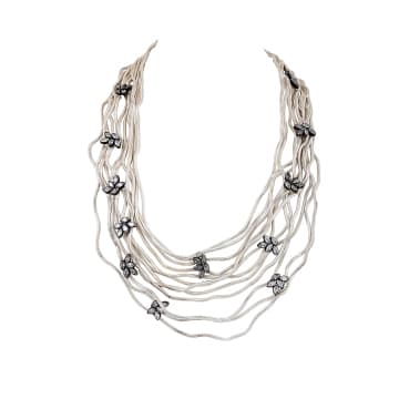 Atelier Mon Zirconia Silver Carbon Multiline Necklace In Metallic