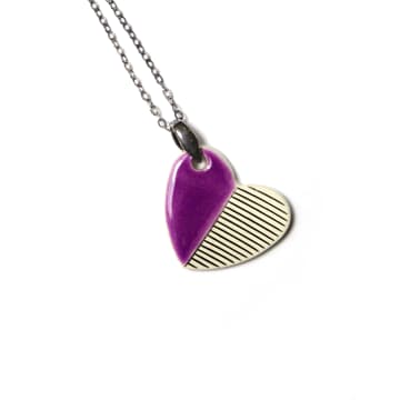 Isla Clay Ceramic Medium Heart Necklace Purple