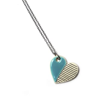 Isla Clay Ceramic Small Heart Necklace Pale Blue