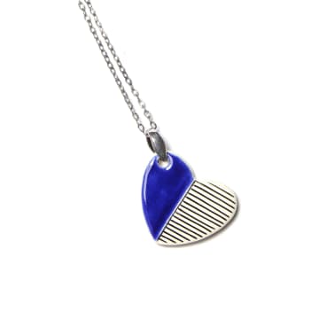 Isla Clay Ceramic Medium Heart Necklace Royal Blue