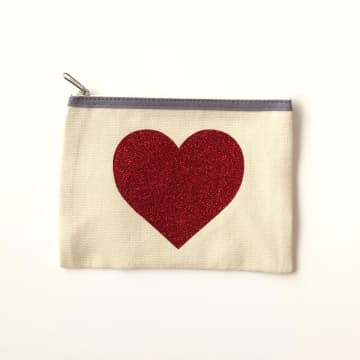 Catherine Colebrook Medium Cream Bag Red Glitter Heart In Neutrals