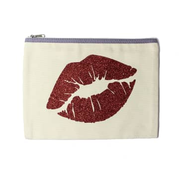 Catherine Colebrook Cream Bag Red Glitter Lips In Neutrals