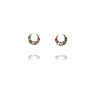 Curiouser And Curiouser Gold Vermeil Sparkly Colourful Moon Stud Earrings