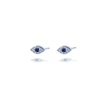 Curiouser And Curiouser Sterling Silver Sparkly Lucky Eye Stud Earrings In Metallic