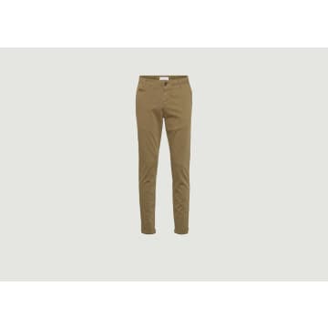 Knowledge Cotton Apparel Burned Olive Joe Slim Chino Trousers In Green