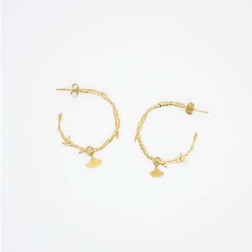 Curiouser And Curiouser Earrings With Branch Shaped Hoops And Gingko Charm