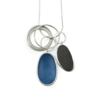Grace Girvan Silver Enamel Pebble Pendant In Blue