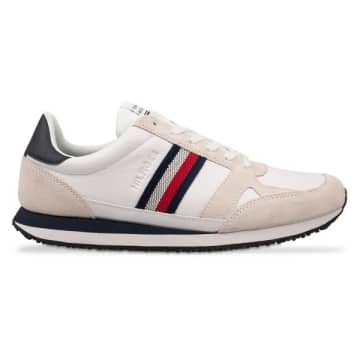 Shop Tommy Hilfiger Leather Stripe Trainers Shoes White