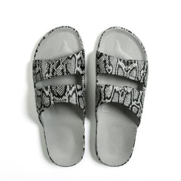 Freedom Moses Women's Bandana-print Two-strap Slides In Grey