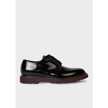Paul Smith Black Leather 'mac' Derby Shoes With Bordeaux Soles
