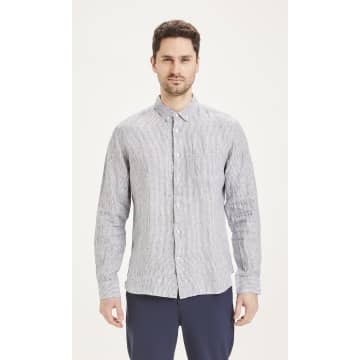 Knowledge Cotton Apparel Total Eclipse 90827 Larch Ls Striped Linen Shirt